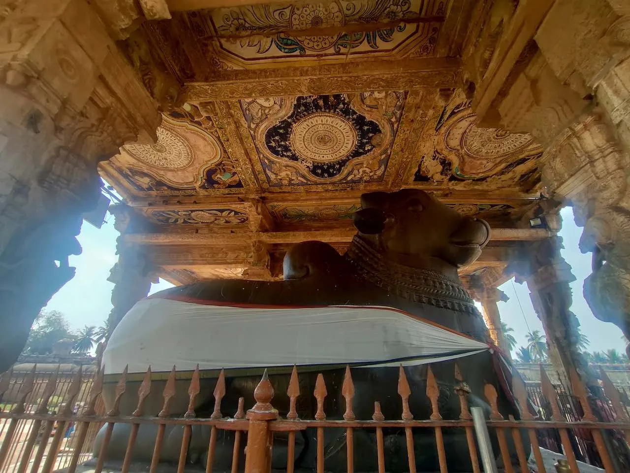 side view of nandi sculpture at brihadeeswara temple thanjavur