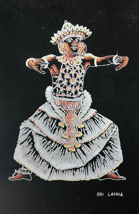 grizzly goods authentic hand painted kandyan dancer artwork on black cloth