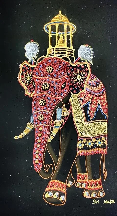 grizzly goods hand painted elephant tusker raja of dalada maligawa on black cloth