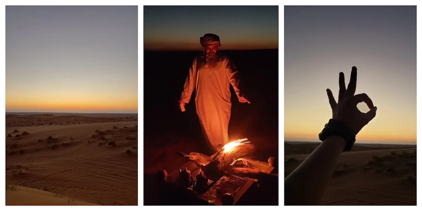 campfire in wahiba sands, bidiyah, oman