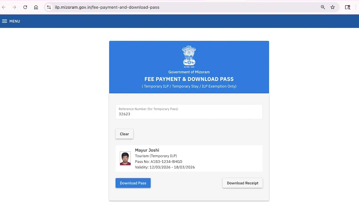 Temporary ILP Download Pass Mizoram